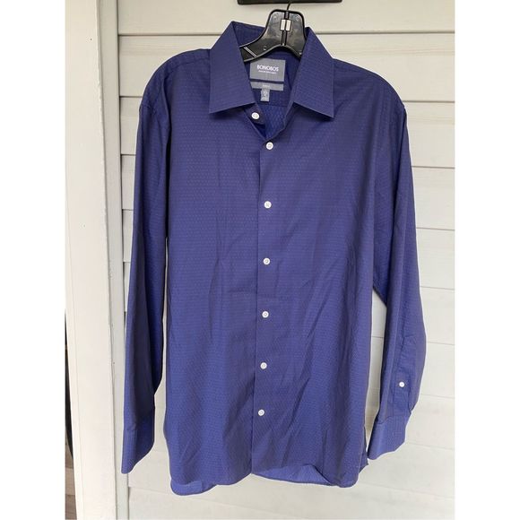 Bonobos Swiss Co. Slim Fit Dark Blue Dot Button-Up Shirt, Men's Size 16.5/ 34 - Picture 1 of 12